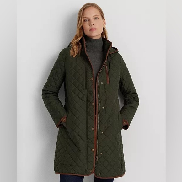 NWT Lauren Ralph Lauren Hooded Quilted Coat Green Size M - Picture 5 of 14